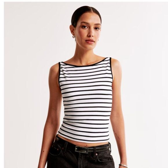 Abercrombie & Fitch Tops - Abercrombie & Fitch Boatneck Tank Top Cotton-Blend Black White Stripe NWT
